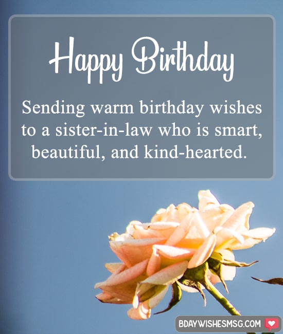Sending warm birthday wishes to a sister-in-law who is smart, beautiful, and kind-hearted. 